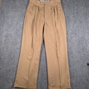 VTG Smokey Joe's Dress Pants Mens 34x32 Tan Pinstripe Cuffed Pleated